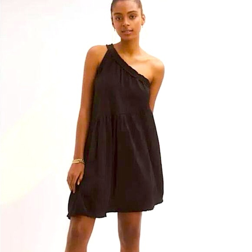 Anthropologie One-Shoulder Black Mini Dress